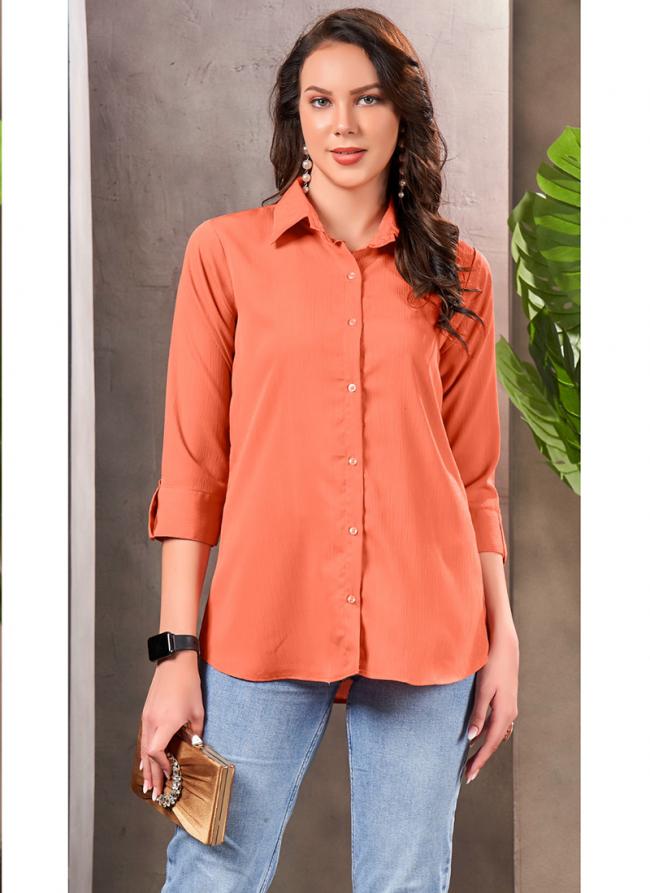 Rinkal Cotton Orange Office Wear Plain Girls Shirt